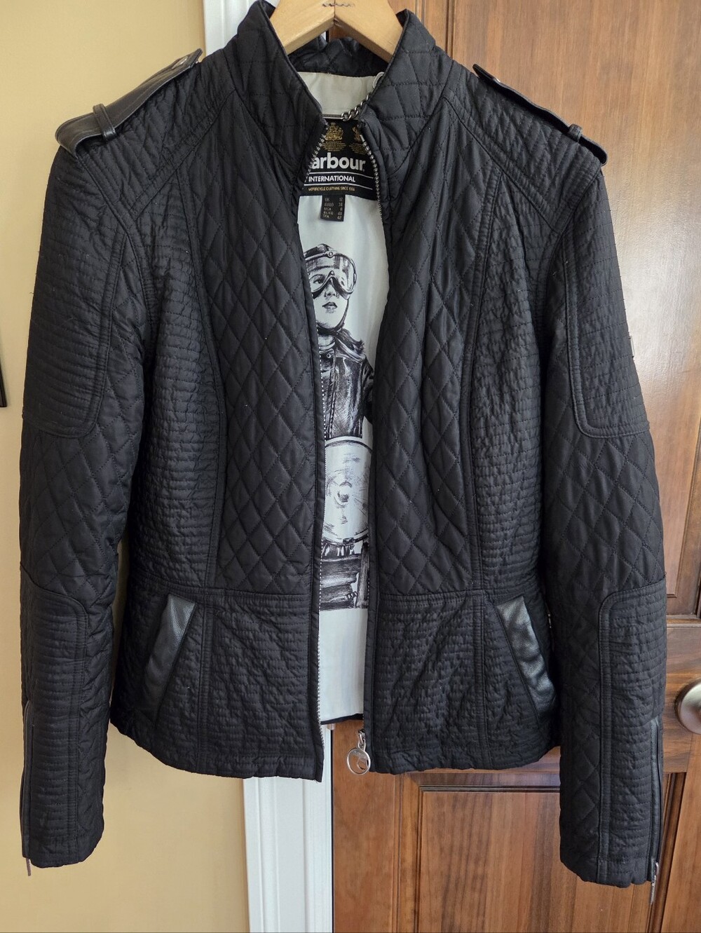 Barbour International Women's Black Quilted Moto Jacket Size 8